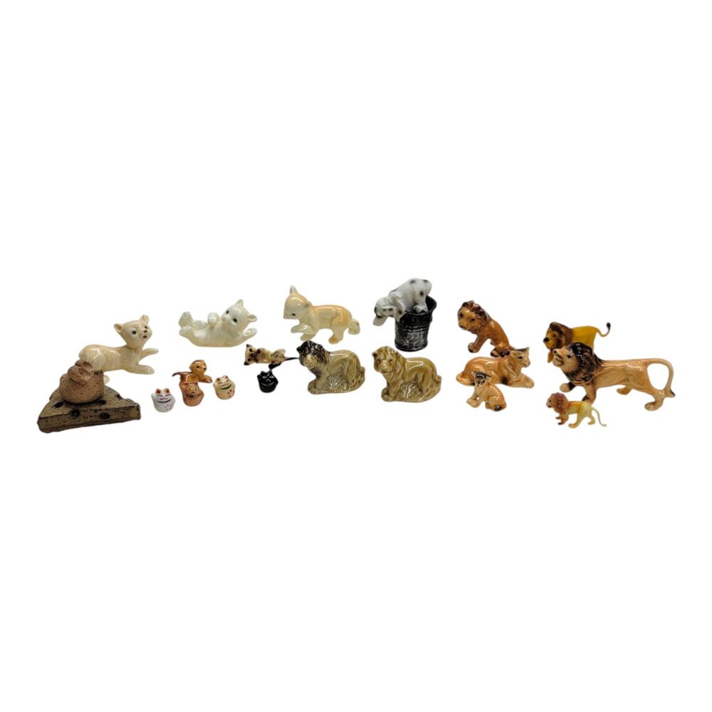 Vintage Miniature Animal Figurines Lot Wade England Lions Cats Ceramic Trinket